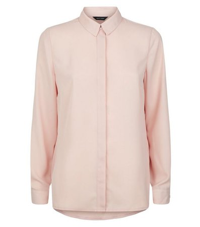 Pale Pink Chiffon Collared Long Sleeve Shirt | New Look