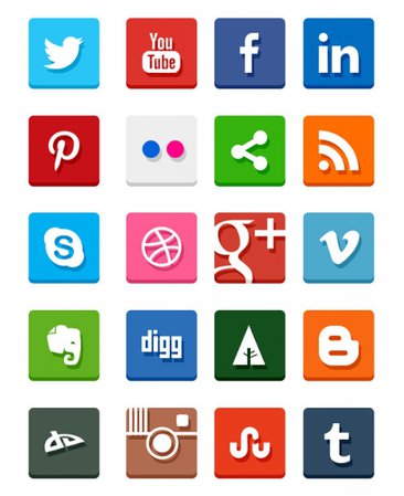 Простые иконки социальных сетей в плоском стиле (PSD и PNG)