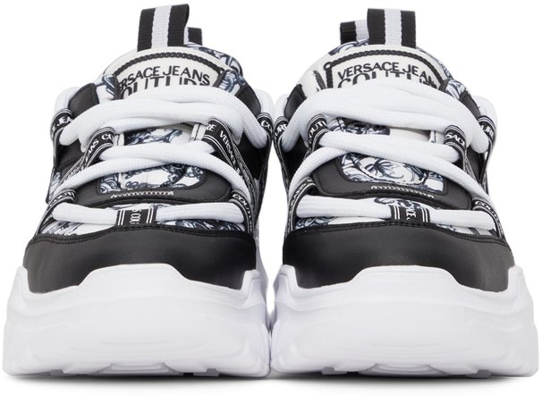 White & Black Chunky Logo Sneakers by Versace Jeans Couture on Sale
