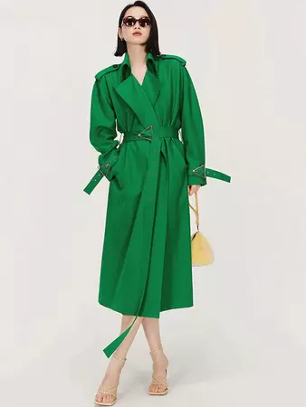 Long Green Trench Winter Coat for Women – BurlyWoods