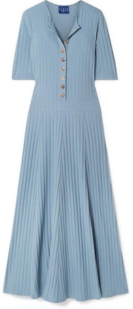 Albus Lumen - Ribbed Cotton-blend Jersey Maxi Dress - Light blue