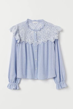 Blouse with Eyelet Embroidery - Blue