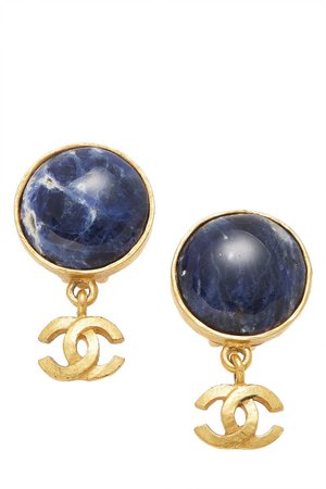 Blue Stone & Gold Dangle Earrings