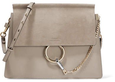 Faye Medium Leather And Suede Shoulder Bag - Gray