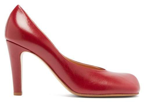Square Toe Leather Pumps - Womens - Burgundy