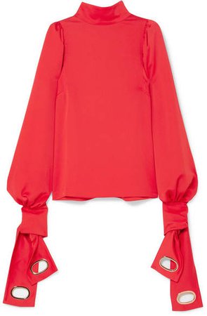 Tie-detailed Satin Blouse - Red