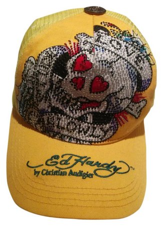 *clipped by @luci-her* Ed Hardy Yellow Trucker Hat-- with Studs Hat - Tradesy