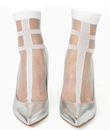 silver heels with sheer socks