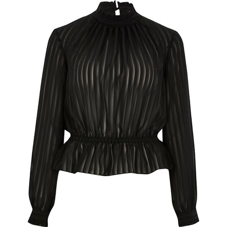 Black burnout stripe long sleeve blouse | River Island