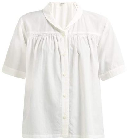 Shawl Collar Twill Shirt - Womens - White