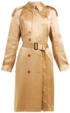 Double Breasted Silk Satin Trench Coat - Womens - Beige