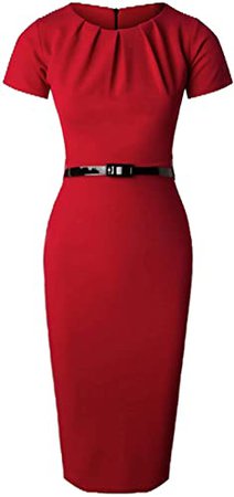 GownTown 1950s Style Short Sleeve Belt Waist Stretchy Pencil Dresses at Amazon Women’s Clothing store