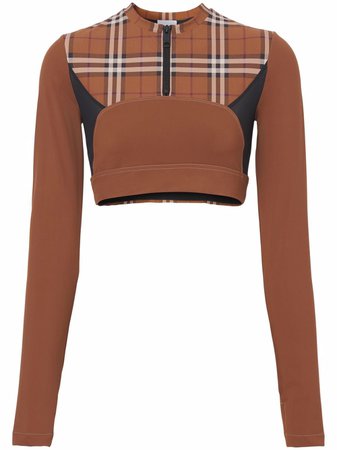 Shop Burberry checked stretch-jersey cropped top with Express Delivery - FARFETCH