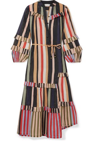 APIECE APART | Gracia Flamenca striped cotton and Lurex-blend voile midi dress | NET-A-PORTER.COM