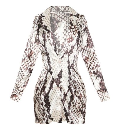 Grey Satin Snake Print Blazer Dress