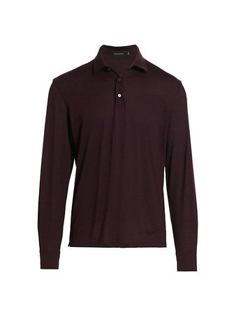 Ermenegildo Zegna Long-Sleeve Textured Wool-Blend Polo Shirt | SaksFifthAvenue