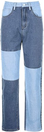 Women Patchwork Pants High Waist Slim Bootcut Denim Jeans Y2k Vintage Pencil Trousers Fashion Streetwear(A Heart c, S) at Amazon Women's Jeans store