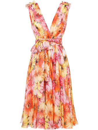 Shop Dolce & Gabbana sunflower print silk dress with Express Delivery - FARFETCH
