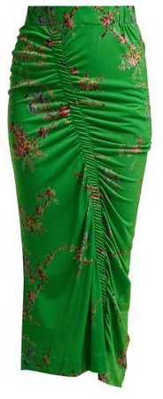 Tracy Floral Print Ruched Crepe Jersey Skirt - Womens - Green Multi