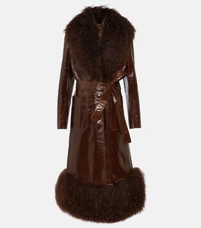 Shearling Trimmed Patent Leather Coat in Brown - Dodo Bar Or | Mytheresa