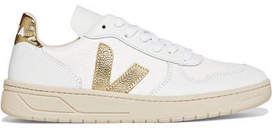 V-10 Metallic-trimmed Leather And Mesh Sneakers - White