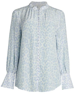 New Bargains on Joie Women's Tariana Leopard Silk Blouse - Light Mist - Size XS