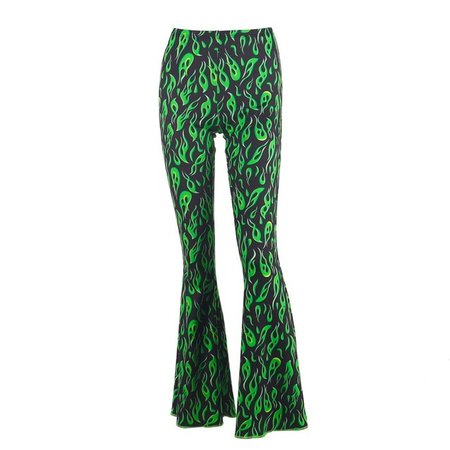 Chicology green fire print flare pants high waist bell bottom 2019 summer sexy women streetwear clothing female punk trousers-in Pants & Capris from Women's Clothing on Aliexpress.com | Alibaba Group