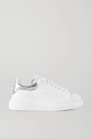 Metallic-trimmed Leather Exaggerated-sole Sneakers - White