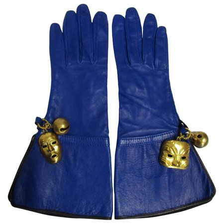 1980s Isabel Canovas Azure Blue Leather Gloves For Sale at 1stDibs