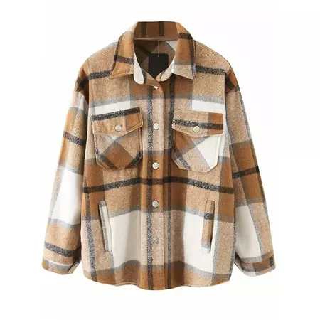 Aunavey Womens Plaid Lapel Button Dwon Shacket Warm Jacket Shirts Coats with Pockets - Walmart.com