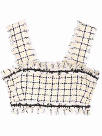 MSGM check-pattern Tweed Crop Top - Farfetch