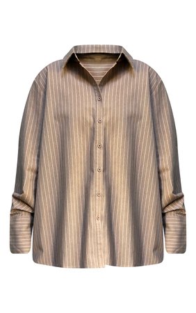 Beige Oversized Pinstripe Cuff Shirt | PrettyLittleThing USA