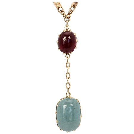 Aquamarine Cabochon Lariat Necklace For Sale at 1stDibs