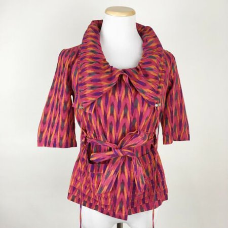 ANTHROPOLOGIE DOLAN Pink Ikat Short Sleeve Cotton Jacket XS Wide Collar Full Zip | eBay
