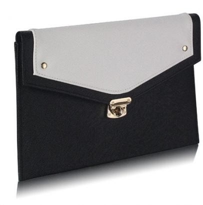 LSE00276 – Black/ White Large Flap Clutch purse