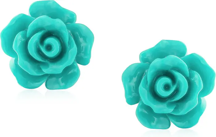 Aquamarine/Teal rose stud earrings