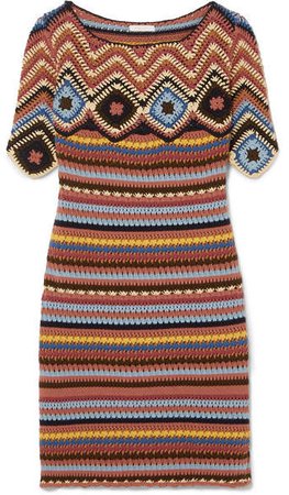 Crocheted Cotton Mini Dress - Tan