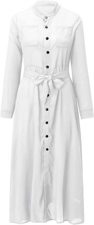 Holzkary Winter Formal Dresses Long Sleeve Summer Spring Casual Ruffle Womens Deep V Neck a Line Long Dress Midi Dress White M US Size 6 at Amazon Women’s Clothing store