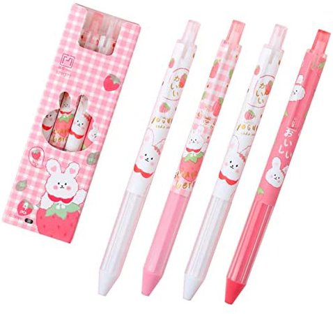 Amazon.com: PINMU 4Pcs Pure Retractable Gel Ink Pens,pink Cartoon Kawaii School Pens,Black Ink 4 Count Pack of 1 : Office Products