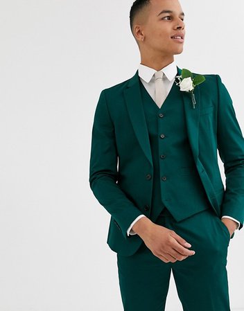 ASOS DESIGN wedding skinny suit jacket in cotton in forest green | ASOS