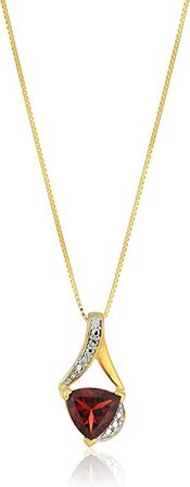 Amazon.com: Amazon Collection Yellow Gold Flashed Sterling Silver Trillion Cut Garnet January Birthstone and Accent Diamond Pendant Necklace for Women with 18 Inch Box Chain : Clothing, Shoes & Jewelry
