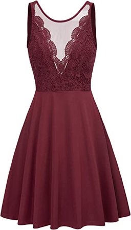 Amazon.com: GRACE KARIN Women Sleeveless Lace Patchwork Deep V-Neck A Line Flared Party Dress : Clothing, Shoes & Jewelry