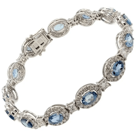 Aquamarine Diamond Gold Tennis Bracelet