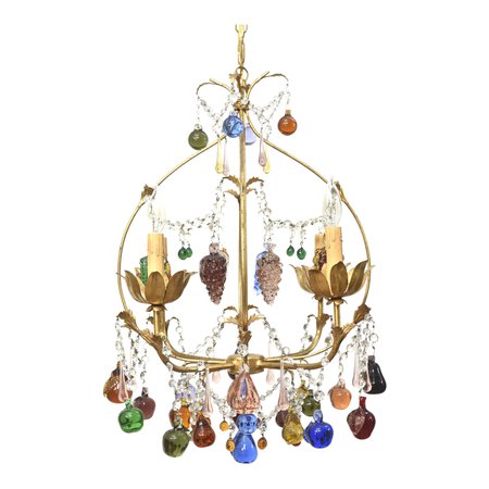 Vintage Italian Chandelier With Hanging Crystal Fruits | Chairish