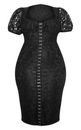 Black Lace Puff Sleeve Midi Dress | Dresses | PrettyLittleThing USA