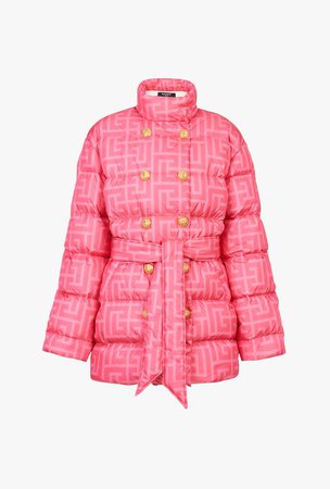Balmain x Barbie - Nylon quilted coat with light pink monogram