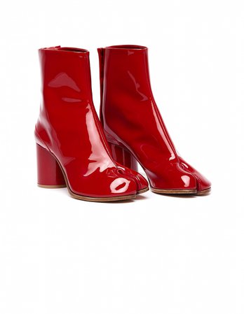 MAISON MARGIELA Red Patent Leather Tabi Boots