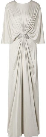 Reem Acra - Draped Embellished Silk-jersey Maxi Dress - Silver