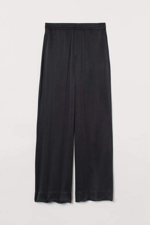 Wide-leg Silk Pants - Black