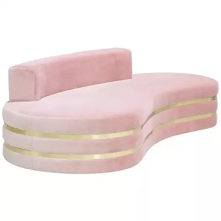Organic Modern Art Deco Pink Velvet and Brass Curved Tokyo Sofa Handcrafted For Sale at 1stDibs | pink curved couch, curved pink sofa, pink curved sofa